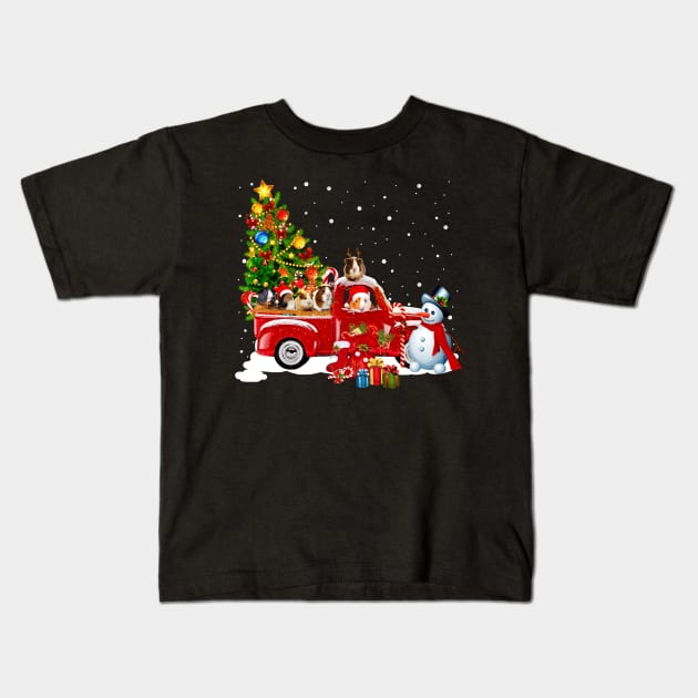 Red Truck Merry Christmas Tree Guines Dog Christmas T-Shirt Kids T-Shirt by kimmygoderteart